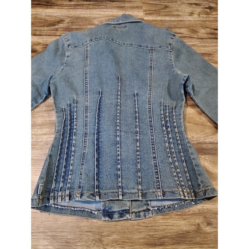 Max Studio Jeans Women's Small Soft Denim Blazer Jacket Single Button Blue - Picture 5 of 5